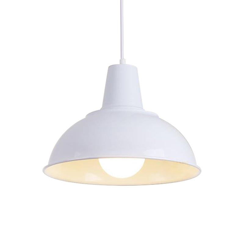 Vintage Dome Iron Hanging Light Kit - 12’/16’ Wide Restaurant Suspension Pendant In White/Black