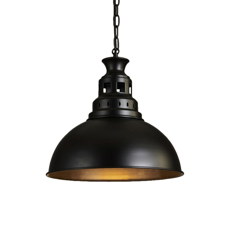 Black/Brass 1-Light Hanging Pendant For Dining Room - Loft Style Dome Shade Fixture