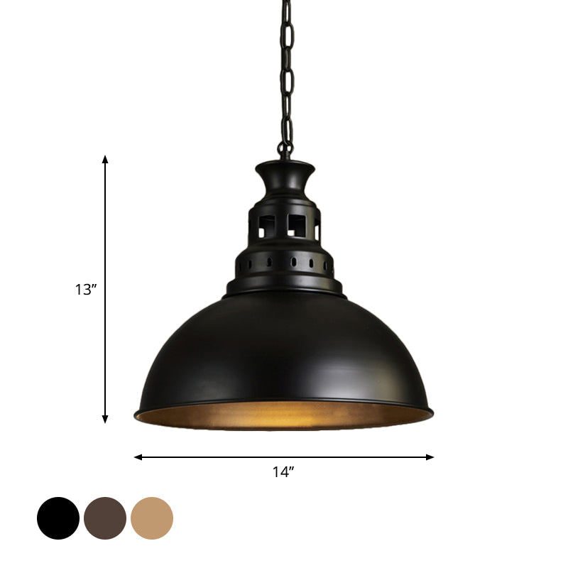 Black/Brass 1-Light Hanging Pendant For Dining Room - Loft Style Dome Shade Fixture