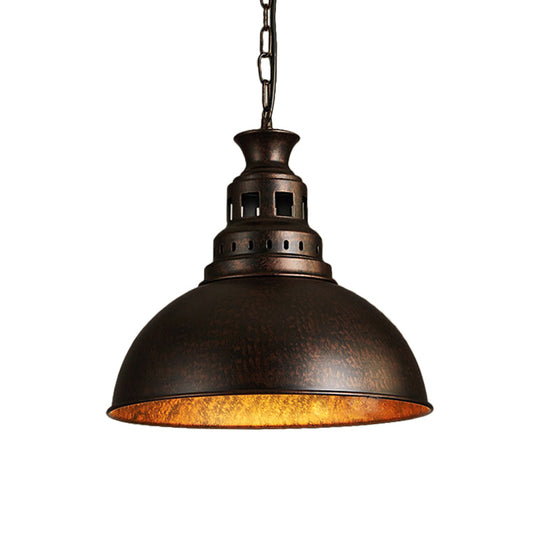 Black/Brass 1-Light Hanging Pendant For Dining Room - Loft Style Dome Shade Fixture