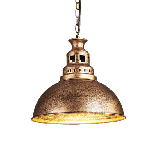 Black/Brass 1-Light Hanging Pendant For Dining Room - Loft Style Dome Shade Fixture