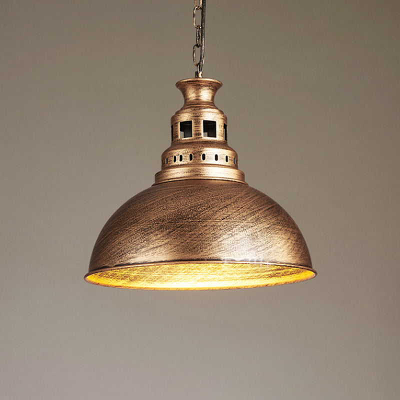 Black/Brass 1-Light Hanging Pendant For Dining Room - Loft Style Dome Shade Fixture