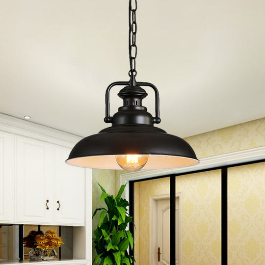 Rustic Barn Hanging Ceiling Light - Black/Rust Farm Style Metallic Finish 1 Head Swivel Joint Living