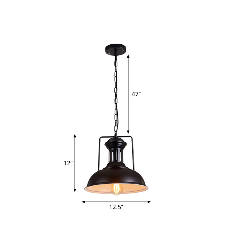 Iron Black Industrial Style Pendant Light With Bowl Shade For Dining Room - 12.5’/16.5’ Wide