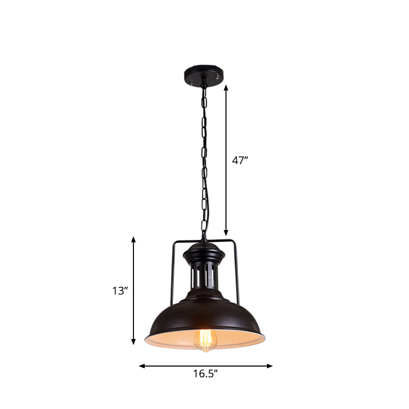 Iron Black Industrial Style Pendant Light With Bowl Shade For Dining Room - 12.5’/16.5’ Wide