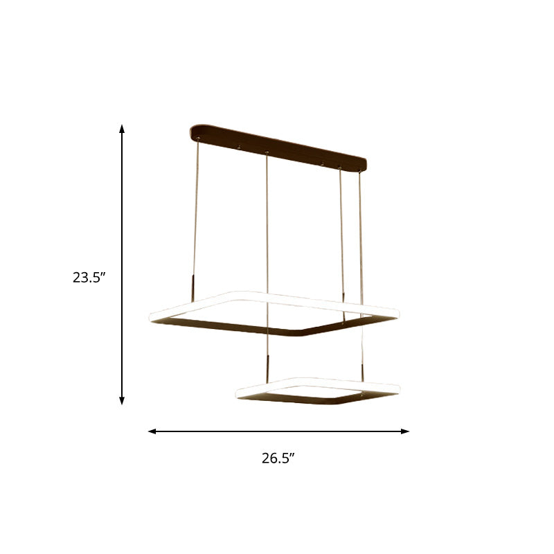 Contemporary Chandelier Lamp - Modern Brown Rectangle Suspension Light With Acrylic Shade In