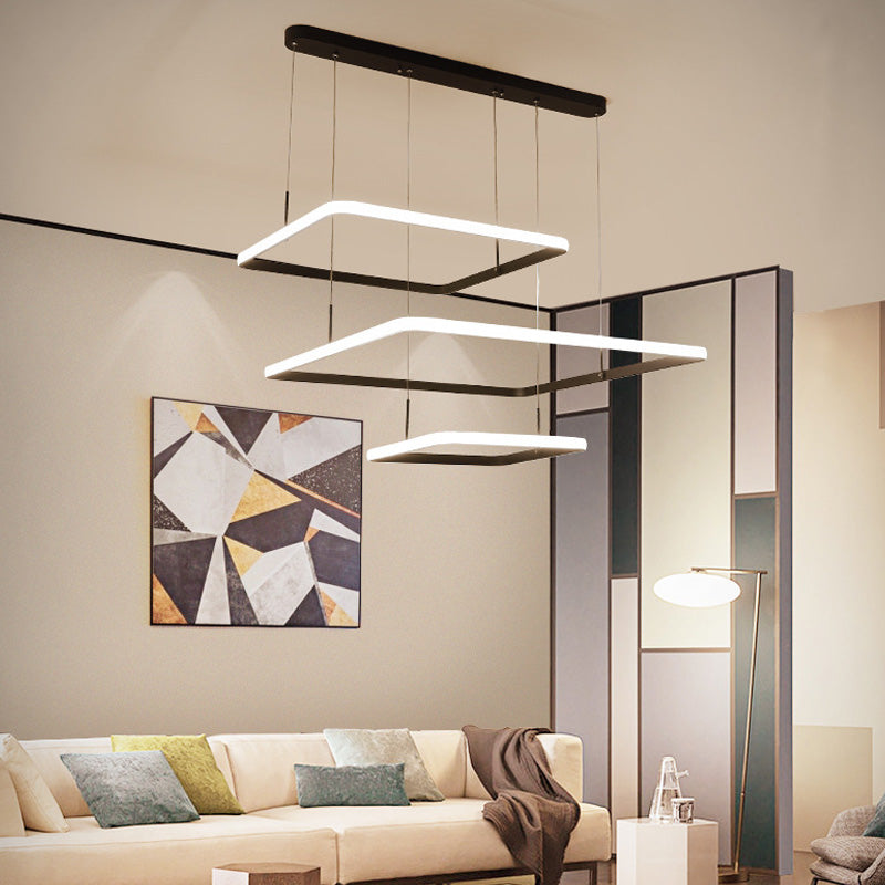 Contemporary Chandelier Lamp - Modern Brown Rectangle Suspension Light With Acrylic Shade In