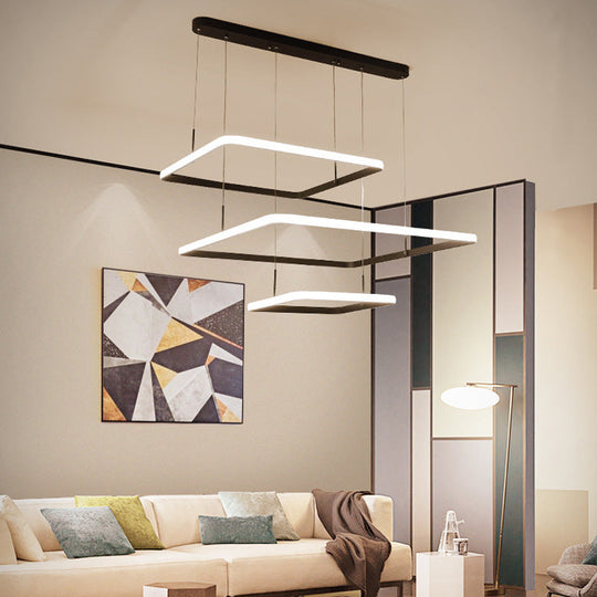 Contemporary 2/3/5-Head Chandelier Lamp - Brown Rectangle Suspension Light With Acrylic Shade In