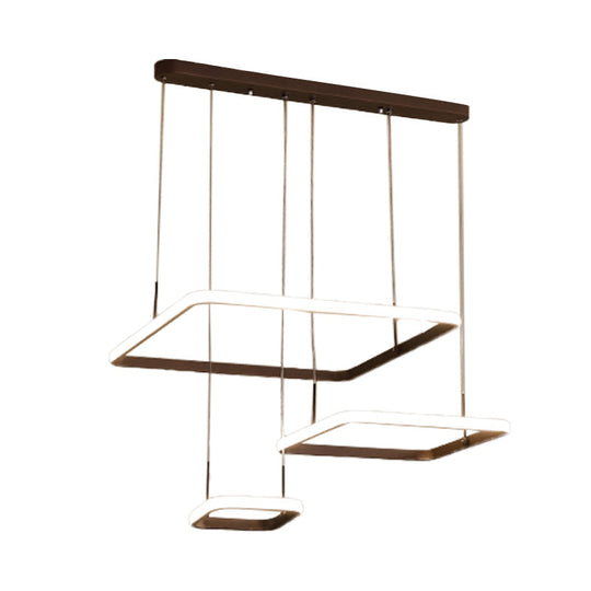 Contemporary 2/3/5-Head Chandelier Lamp - Brown Rectangle Suspension Light With Acrylic Shade In