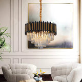 Modern 6/12-Bulb Hanging Chandelier: Black & Gold Pendant Light With Crystal Block Shade 6 /
