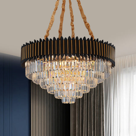 Modern 6/12-Bulb Hanging Chandelier: Black & Gold Pendant Light With Crystal Block Shade