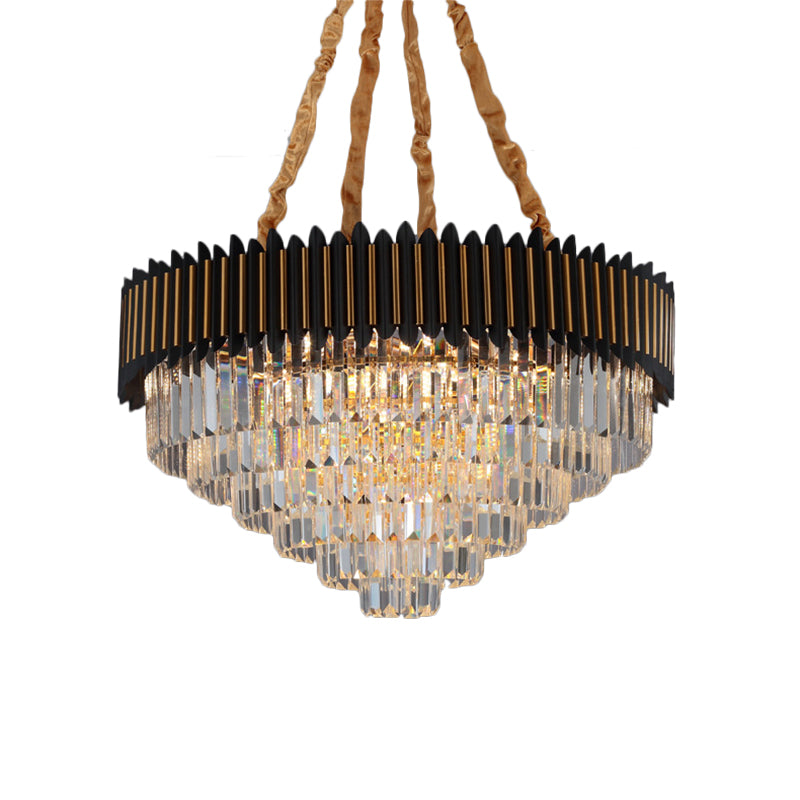 Modern Black And Gold Conic Pendant Chandelier With Crystal Block Shade - Simplicity 6/12-Bulb
