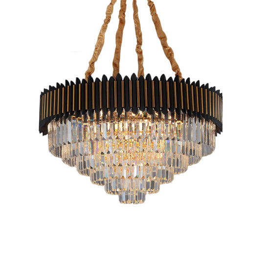 Modern 6/12-Bulb Hanging Chandelier: Black & Gold Pendant Light With Crystal Block Shade