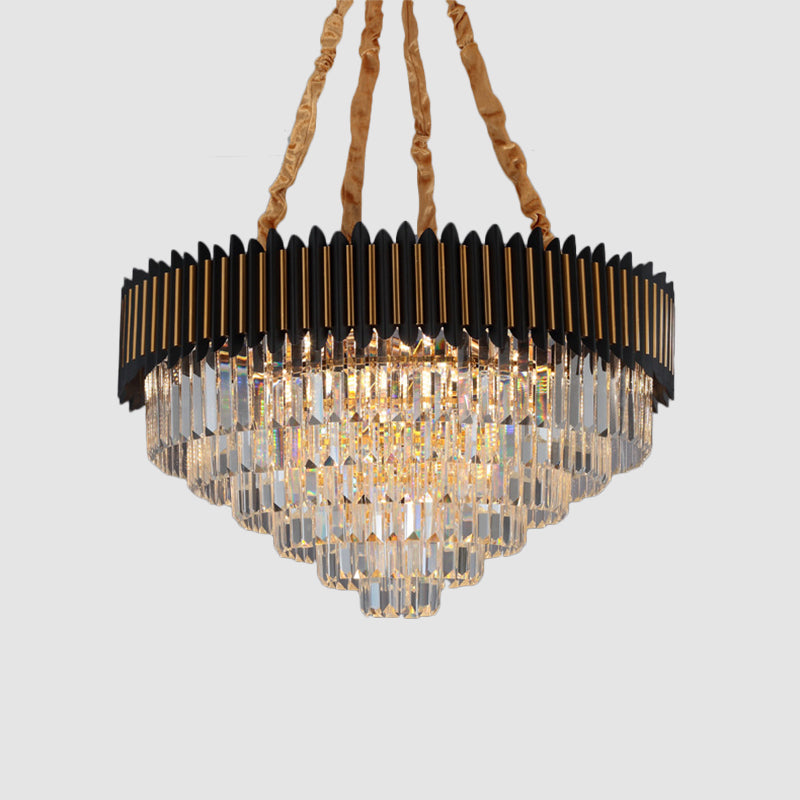Modern Black And Gold Conic Pendant Chandelier With Crystal Block Shade - Simplicity 6/12-Bulb