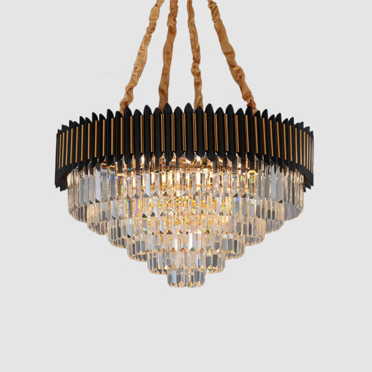 Modern Black And Gold Conic Pendant Chandelier With Crystal Block Shade - Simplicity 6/12-Bulb