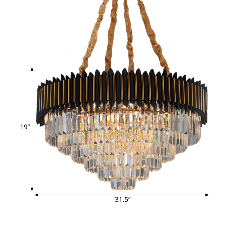 Modern Black And Gold Conic Pendant Chandelier With Crystal Block Shade - Simplicity 6/12-Bulb
