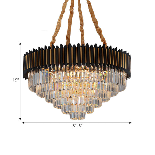 Modern Black And Gold Conic Pendant Chandelier With Crystal Block Shade - Simplicity 6/12-Bulb