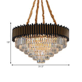 Modern 6/12-Bulb Hanging Chandelier: Black & Gold Pendant Light With Crystal Block Shade