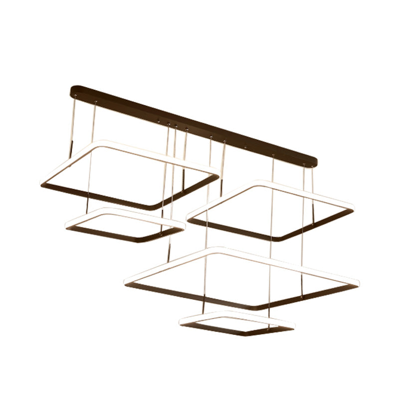Contemporary Chandelier Lamp - Modern Brown Rectangle Suspension Light With Acrylic Shade In