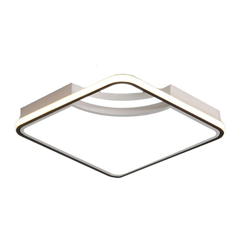 Rhombus Acrylic Flush Ceiling Lamp - 16.5/20.5 Wide Minimalist Bedroom Light White
