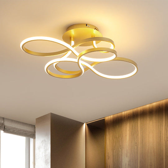 Contemporary Acrylic Twisted Semi Flush Mount Led Ceiling Light In Black/Gold/White - White Gold