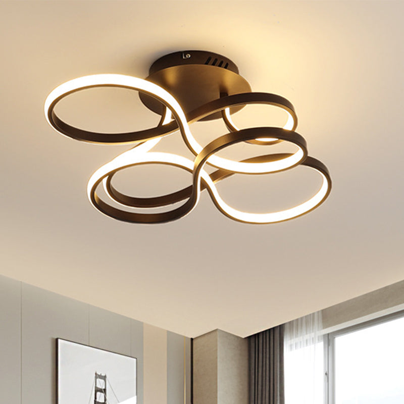 Contemporary Acrylic Twisted Semi Flush Mount Led Ceiling Light In Black/Gold/White - White Black
