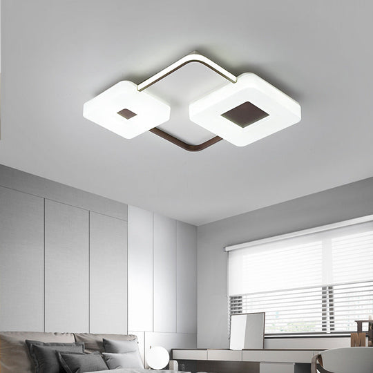 16/19.5/35.5 Coffee Square/Rectangular Led Flush Mount Lamp - White Light Acrylic Ceiling For Living