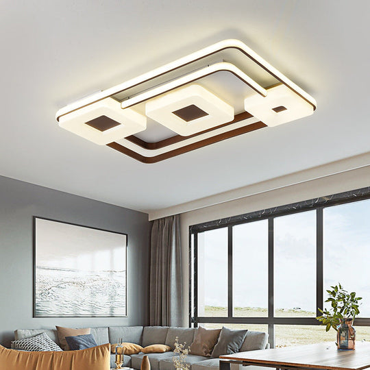 16’/19.5’/35.5’ Coffee Square/Rectangular Led Flush Mount Lamp - White Light Acrylic Ceiling