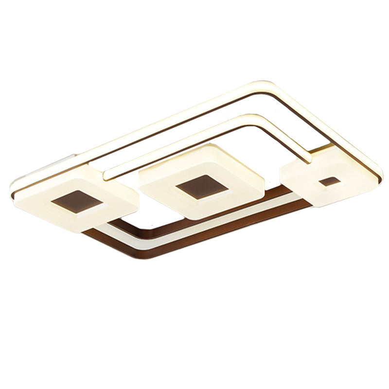 16/19.5/35.5 Coffee Square/Rectangular Led Flush Mount Lamp - White Light Acrylic Ceiling For Living