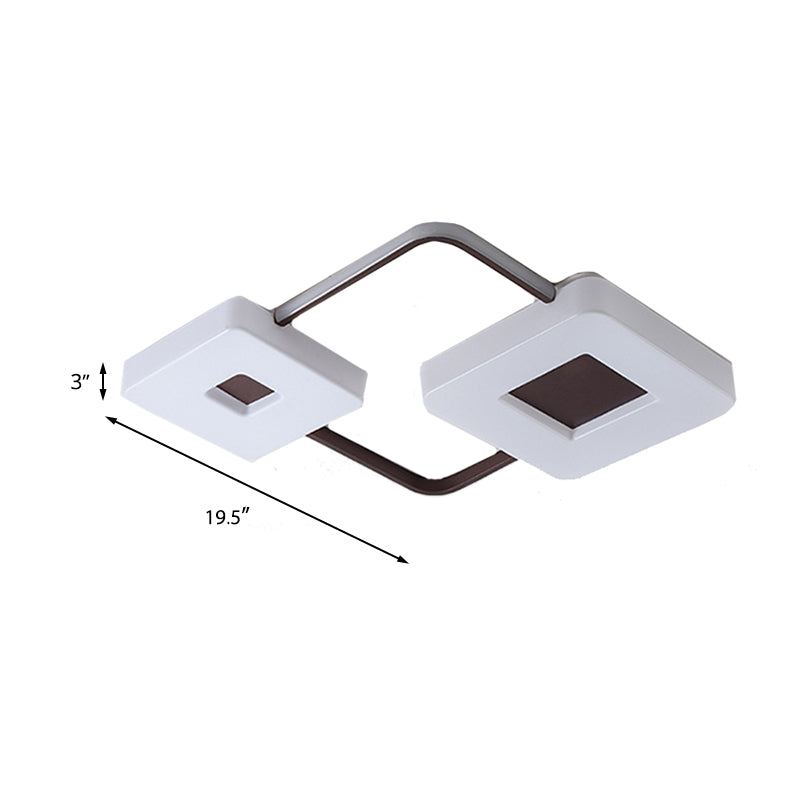 16/19.5/35.5 Coffee Square/Rectangular Led Flush Mount Lamp - White Light Acrylic Ceiling For Living