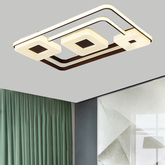 16’/19.5’/35.5’ Coffee Square/Rectangular Led Flush Mount Lamp - White Light Acrylic Ceiling
