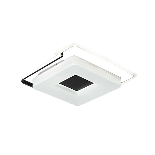 Simple Round/Square Flush Ceiling Light: 16/19.5 Wide Acrylic Shaded Black And White Fixture - Light