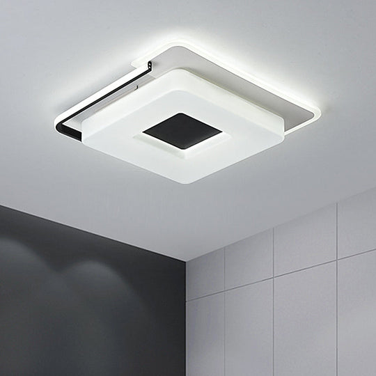 Simple Round/Square Flush Ceiling Light: 16/19.5 Wide Acrylic Shaded Black And White Fixture - Light