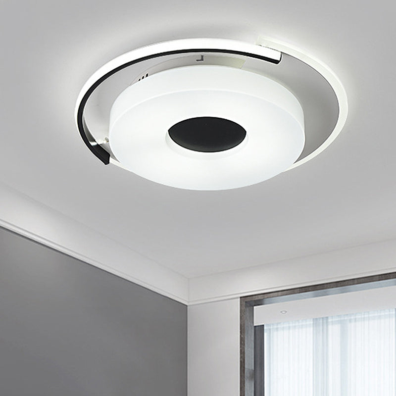 Simple Round/Square Flush Ceiling Light: 16/19.5 Wide Acrylic Shaded Black And White Fixture - Light