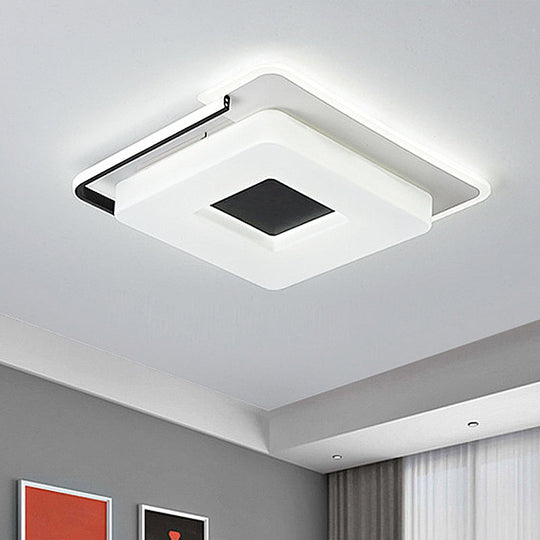 Simple Round/Square Flush Ceiling Light: 16’/19.5’ Wide Acrylic Shaded Black And White Fixture