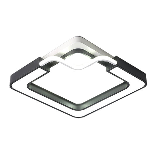 16’/19.5’ Contemporary Metal Led Flush Mount Lamp – Black/White Square/Round Ceiling Fixture