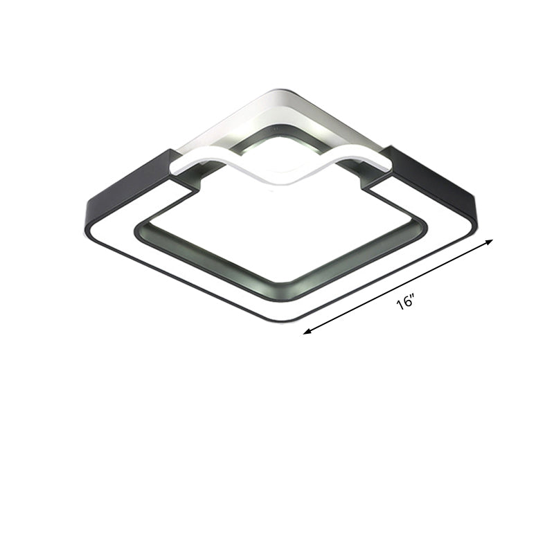 16/19.5 Contemporary Metal Led Flush Mount Lamp Black/White Square/Round Ceiling Fixture For Bedroom
