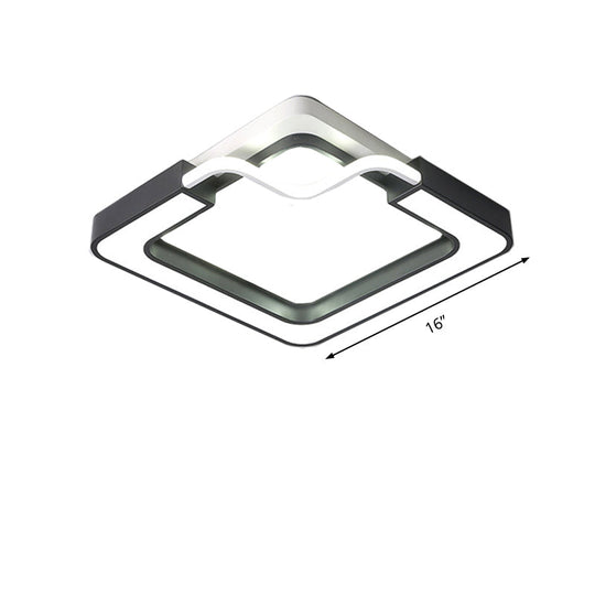 16/19.5 Contemporary Metal Led Flush Mount Lamp Black/White Square/Round Ceiling Fixture For Bedroom