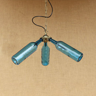 Industrial Style 3-Light Glass Bottle Chandelier With Pipe Design In Black/Clear