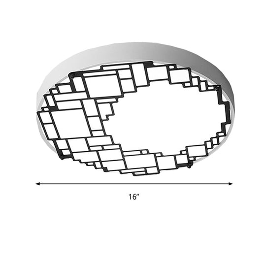 Led Round Flush Mount Ceiling Light 16’/19.5’ W Simple Metallic Bedroom Fixture | White Wall Pattern
