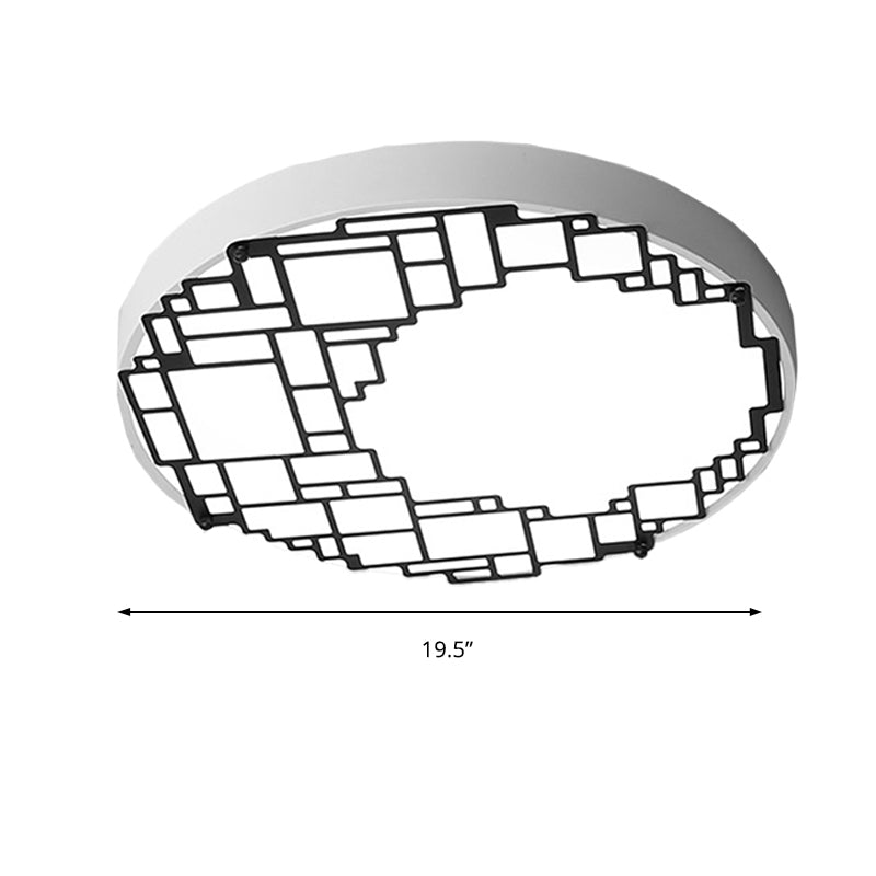 Led Round Flush Mount Ceiling Light 16/19.5 W Simple Metallic Bedroom Fixture | White Wall Pattern