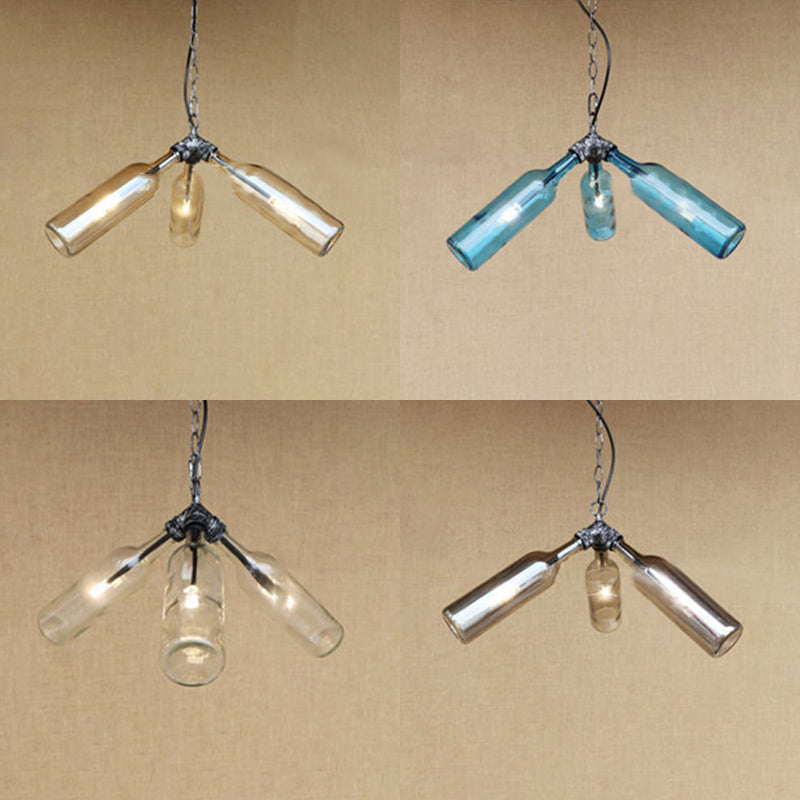 Industrial Rustic 3-Head Hanging Lamp With Pipe Design - Smoke Gray/Clear Glass Chandelier Lighting