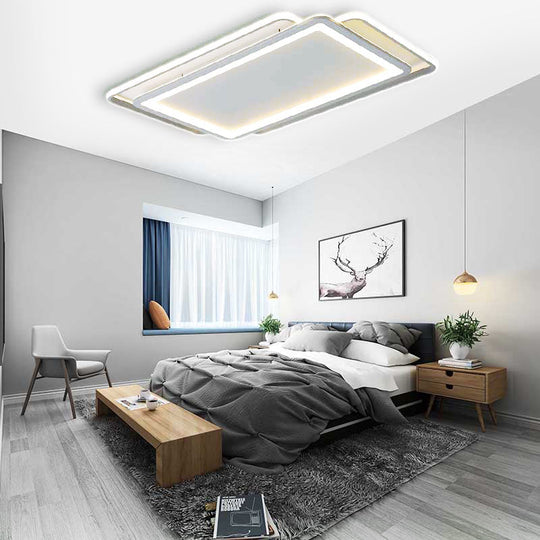 Ultra Slim Acrylic Ceiling Flush Mount Led Fixture (16’/19.5’/35.5’) In Grey With Warm/White Light