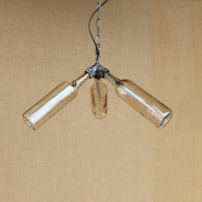 Industrial Rustic 3-Head Hanging Lamp With Pipe Design - Smoke Gray/Clear Glass Chandelier Lighting