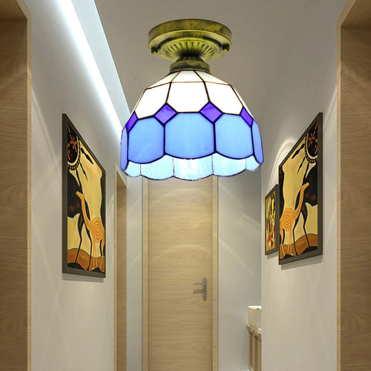 Classic Bell Shade Glass Semi Flush Ceiling Light - 1 Head Mount Blue / 8’