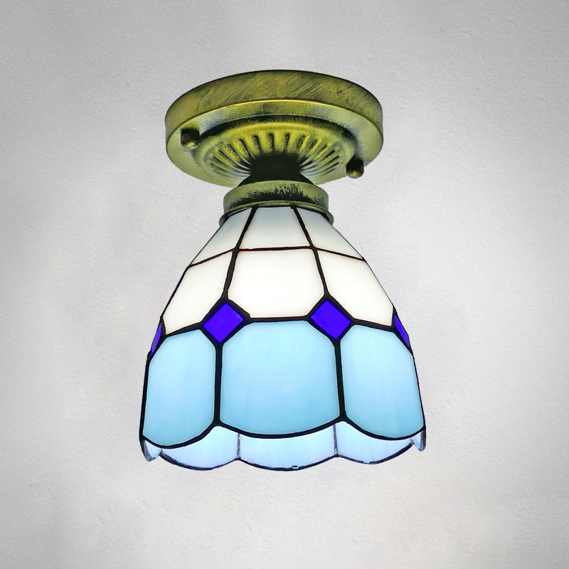 Classic Bell Shade Glass Semi Flush Ceiling Light - 1 Head Mount Sky Blue / 6’