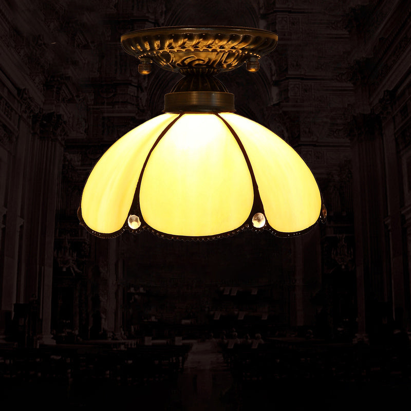 Stained Glass Dome Shade Semi Flush Mount Ceiling Light - Decorative 1 - Light