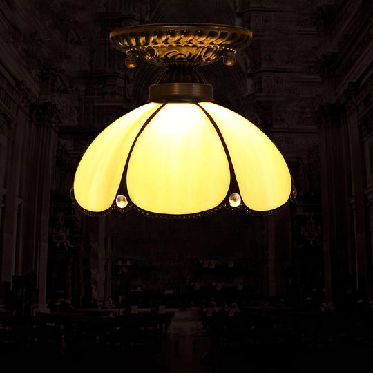 Stained Glass Dome Shade Semi Flush Mount Ceiling Light - Decorative 1 - Light