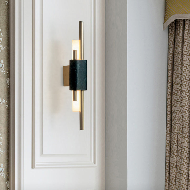 Minimalistic Led Wall Light Fixture - Rectangle Shaped Bedside Sconce Lighting With Marble Accent