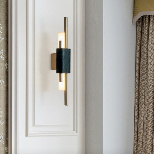 Minimalistic Led Wall Light Fixture - Rectangle Shaped Bedside Sconce Lighting With Marble Accent